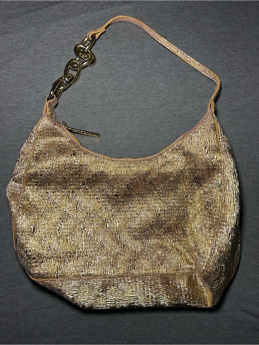 House of Want Metallic Gold Textured Shoulder Bag with Chain Accent